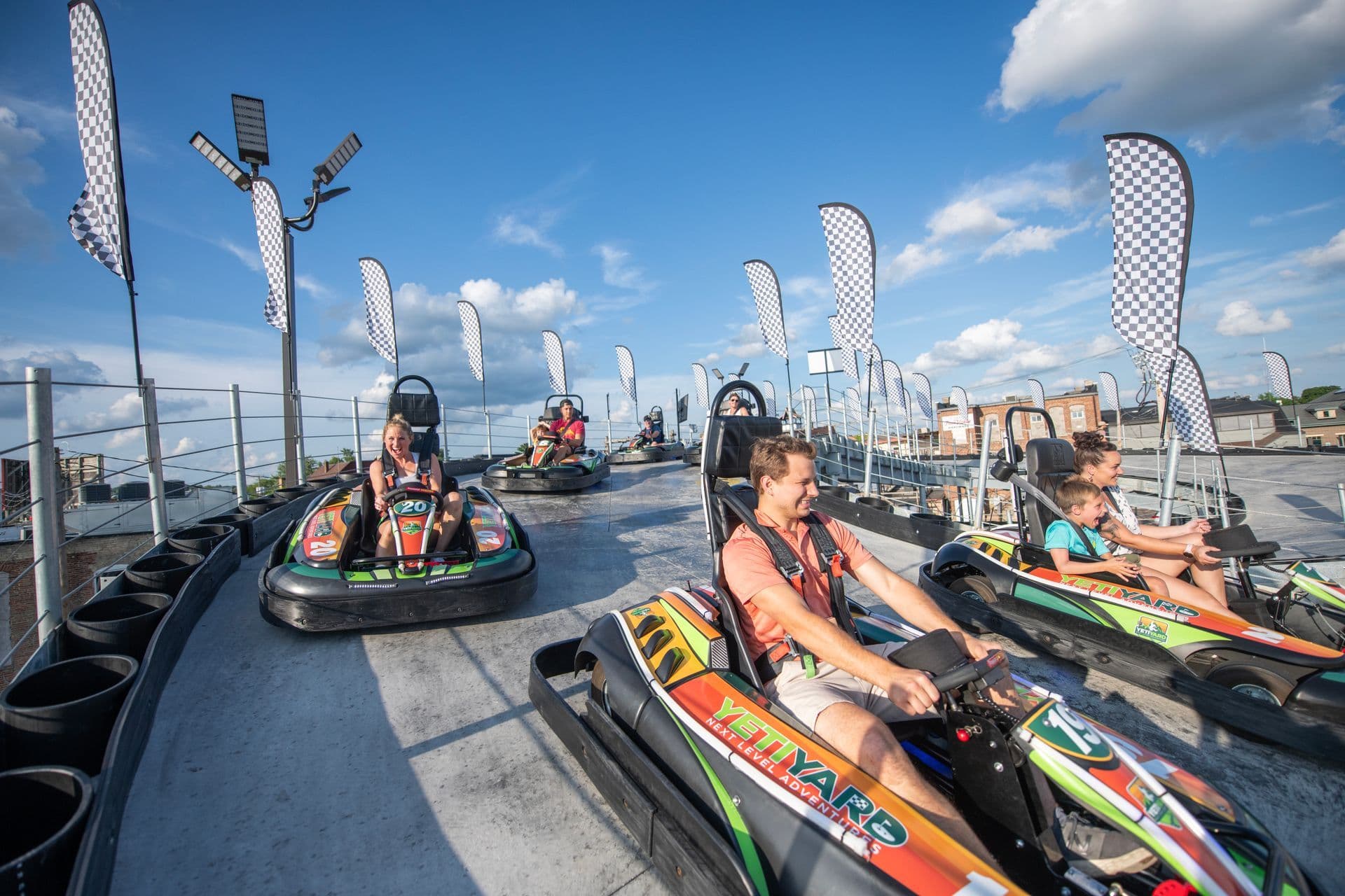 Interactive Go-Karts at YetiYard Wisconsin Dells - elevated track with coin collection and power-ups